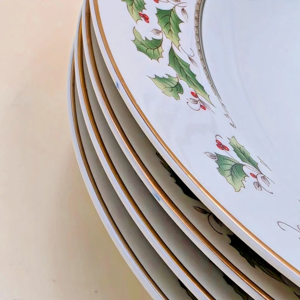 Royal Limited Holly Holiday Soup Bowl 8.25 Inch Bone China Gold Christmas Trim
